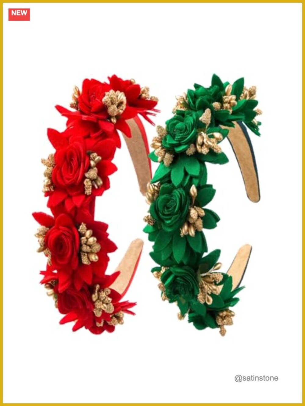 Chunky Fabric Rose Headbands Set with Gold Accents Fairy Hair Accessories